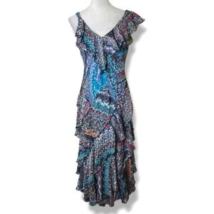 Robbie Bee Vintage Chiffon Maxi Dress Painterly Boho Moody Wanderlust Size 10